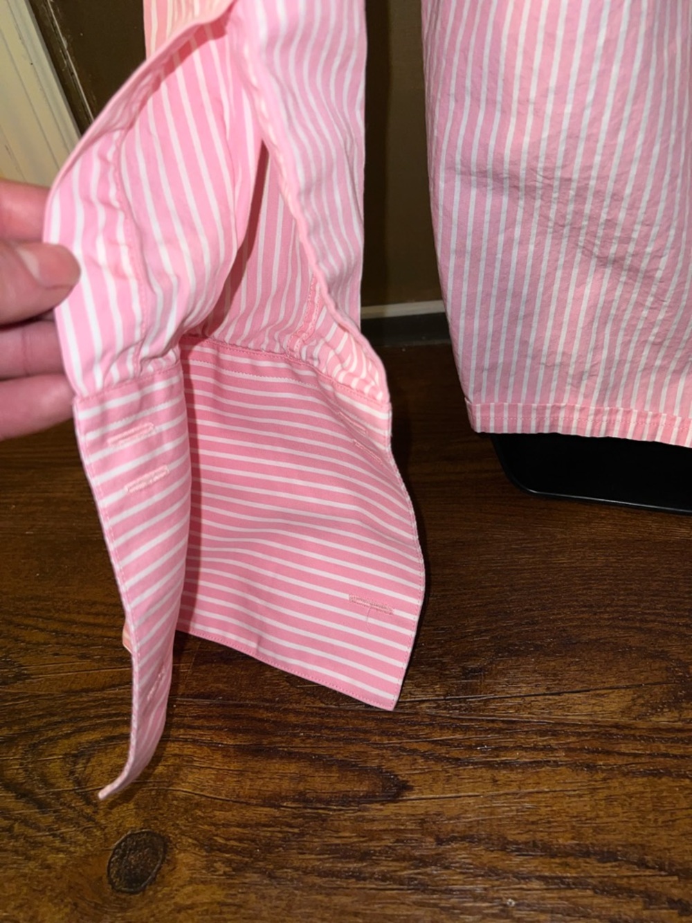 Pink White Preppy Chic Pinstripe Academia Casual Button Up Collar Shirt Size M - Picture 11 of 14